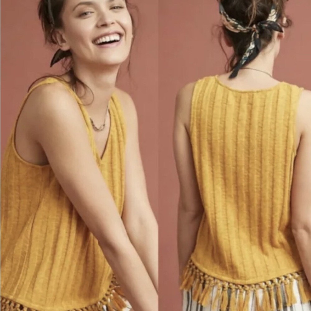 Anthropologie | Yellow Sleeveless Fringe Top